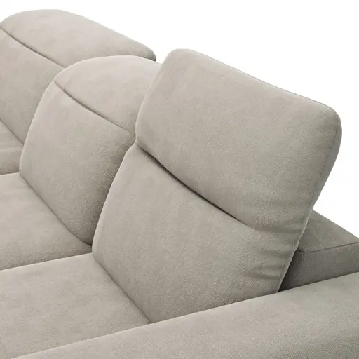 Ecksofa Rockport B - Longchair links mit 2,5-Sitzer inkl. Kopfteil/Sitztiefe verstellbar, Stoff, Khaki