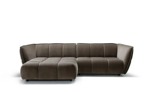 Ecksofa Hedda - Longchair links, 1-Sitzer, Velour, Rauchbraun