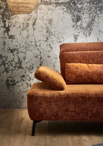 Ecksofa - 2,5-Sitzer mit Longchair rechts, Kopfteil/Armlehne/Rücken verstellbar, Stoff, Rost