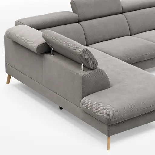 Sofa Maryville - Eckelement und Abschlussteil medium links mit 2,5-Sitzer, inkl. Kopfteil verstellbar, Stoff, Grau