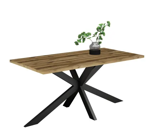 Esstisch - LB ca. 180x90 cm, Plankeneiche, Schwarz