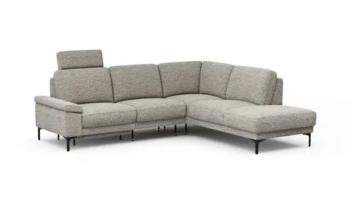 Ecksofa Matero - 2-Sitzer mit Ecke rechts inkl. Relaxfunktion motorisch und Sitzvorzug, Stoff, Graubeige