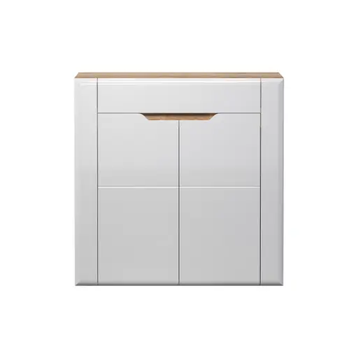 Kommode - B ca. 91 cm, Eiche Evoke Nachbildung, Weiß Hochglanz