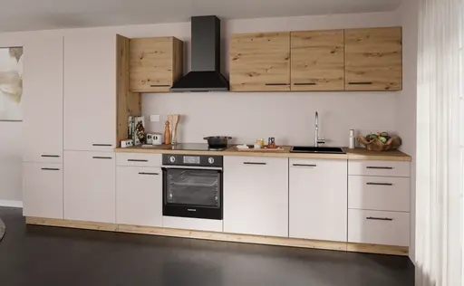 Küchenblock- ohne E-Geräte, B ca. 280 cm, Eiche Dekor, Kaschmir, Matt
