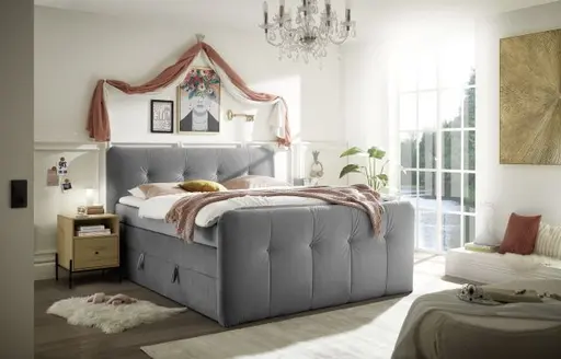 Boxspringbett HOLLIE- Liegefläche ca. 180x200 cm, Stoff, Grau, Bonell/Bonell