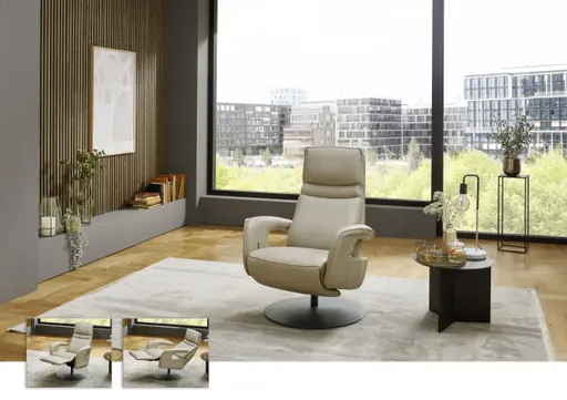 Fernsehsessel - Gr. M, Relaxfunktion, Leder, Pearl