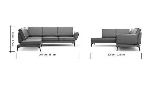 Ecksofa My -  Ecke links mit 2-Sitzer, Rückenlehne, Armlehne  verstellbar und Drehsitze, Leder, Cognac