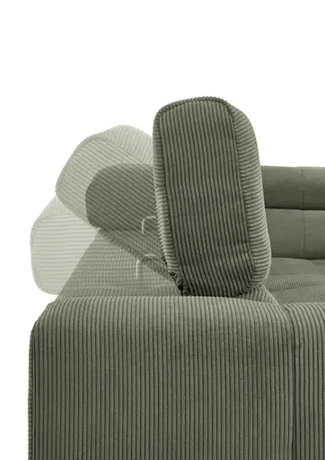 Ecksofa COLLEEN 2.0 - 2-Sitzer mit Ecke rechts, Kopfteil verstellbar, Feincord, Olive