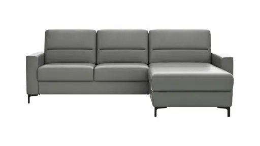 Ecksofa Merlos H - 2,5-Sitzer mit Longchair rechts inkl. Relaxfunktion (motorisch), Leder, Graubraun