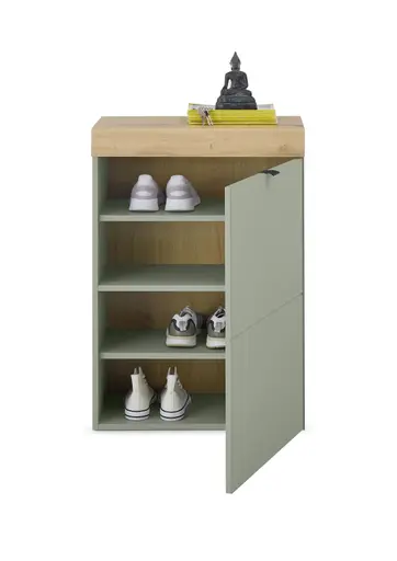 Schuhschrank - B ca. 60 cm, Schilfgrün, Artisan Eiche Nachbildung