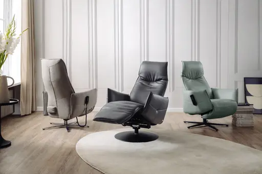 Relaxsessel Marsala - inklusive motorischer Verstellung, Leder, Grau, Stoff, Grau
