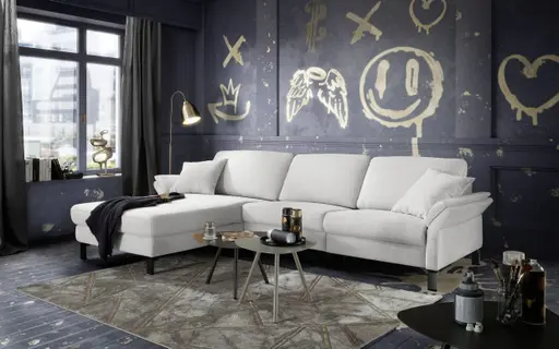 Ecksofa CALM PREMIUM 2.0 - Longchair links mit 3-Sitzer, Rückenlehne verstellbar, Stoff, Hellgrau