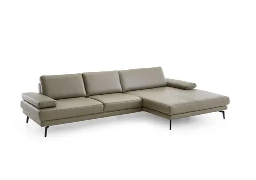 Ecksofa - 3-Sitzer mit Longchair rechts, Leder, Dunkelgrün
