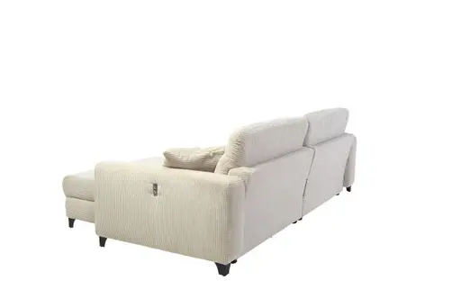 Ecksofa JAROM - 3-Sitzer, Ecke rechts inkl. Relaxfunktion (motorisch) und Kopfteil verstellbar, Stoff, Creme