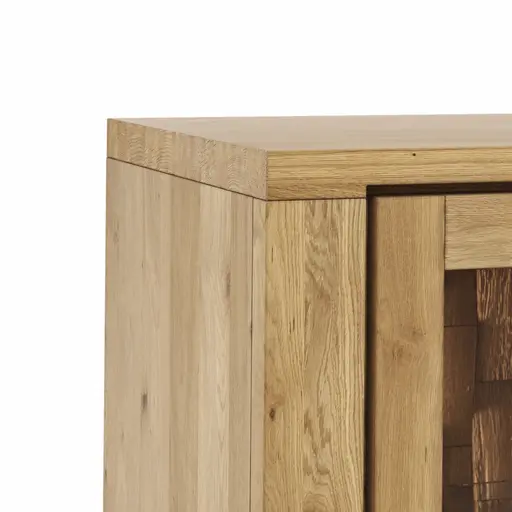 Wohnwand Bakersfield - inkl. Beleuchtung, sichtbare Rückwände mit Holzschindeln/Schubladenfront mit Schroppung, Asteiche massiv, geölt