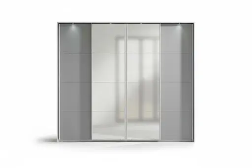 Schwebetürenschrank- B ca. 271 cm, Hellgrau, Spiegel