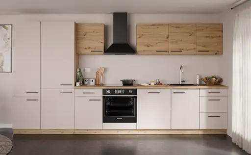 Küchenblock- ohne E-Geräte, B ca. 280 cm, Eiche Dekor, Kaschmir, Matt