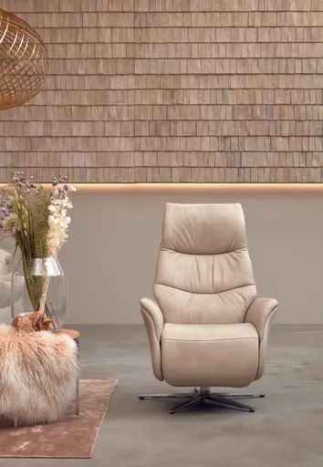 Fernsehsessel EM Berlin - Relaxfunktion manuell, Leder, beige