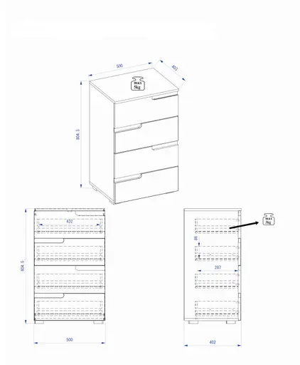 Kommode - B ca. 50 cm, Weiß, Weiß Hochglanz