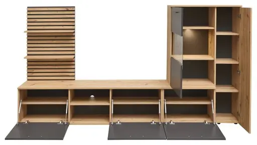 Wohnwand- Eiche  Dekor, Anthrazit