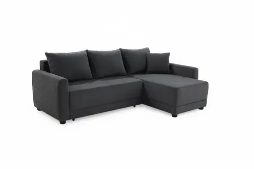 Ecksofa - 2-Sitzer mit Longchair rechts, Schaffunktion mit Bettkasten, Stoff, Anthrazit