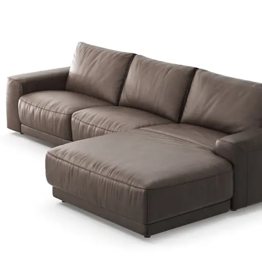 Ecksofa Balok - 2,5-Sitzer mit Longchair groß rechts, Leder, Dunkelbraun
