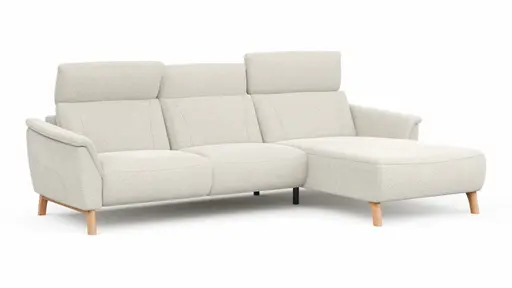 Ecksofa Nevin - 2-Sitzer mit Longchair rechts, inkl. Kopfpolsterverstellung, Stoff, Weiß