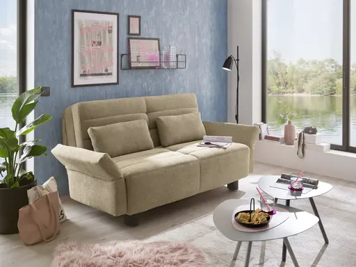  Faltsofa Easy - 2-Sitzer, ca. 140 cm inkl. Schlaffunktion/Topper/Armteil verstellbar, Stoff, Braun