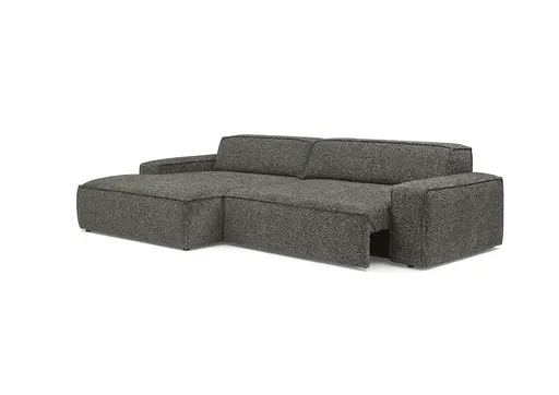 Ecksofa - Longchair links mit 2-Sitzer, Sitzvorzug motorisch, Stoff, Steingrau