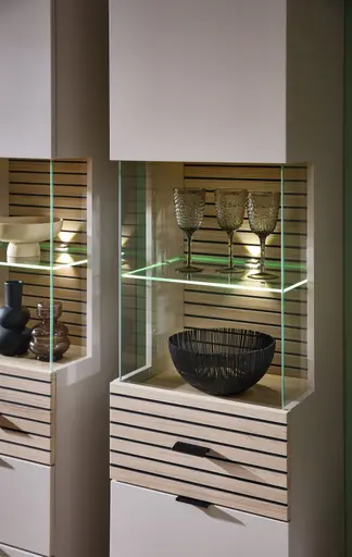 Vitrine - mit Beleuchtung, B ca. 45 cm, Kaschmir, Riva Eiche Nachbildung