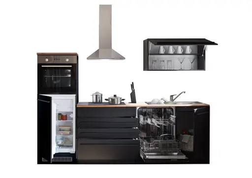 Küchenblock- ohne E-Geräte, B ca. 260 cm, Schwarz, Matt