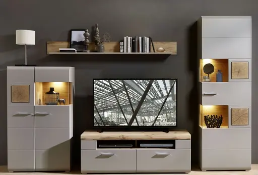 Wohnwand - mit Beleuchtung, Grau