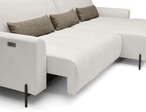 Ecksofa - 2-Sitzer mit Longchair rechts, Sitztiefe verstellbar motorisch, Stoff, Sand
