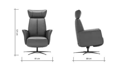 Drehsessel Aberdeen - Größe L, inkl. Relaxfunktion (motorisch) und Kopfteil verstellbar, Leder, Schwarz