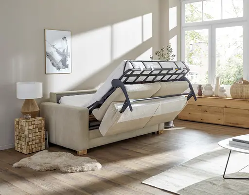 Sofa Lakeville - 2-Sitzer inkl. Schlaffunktion, Gestell Schwarz, Stoff, Beige