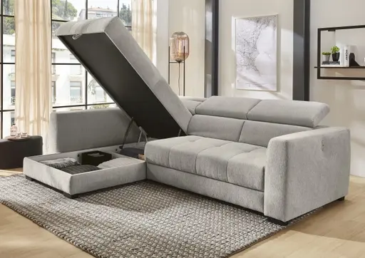 Ecksofa - 2-Sitzer, Ecke rechts, Stoff, Grau