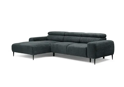 Ecksofa - Longchair links mit 2-Sitzer, Sitzvorzug motorisch, Kopfteil verstellbar, Stoff, Blaugrün
