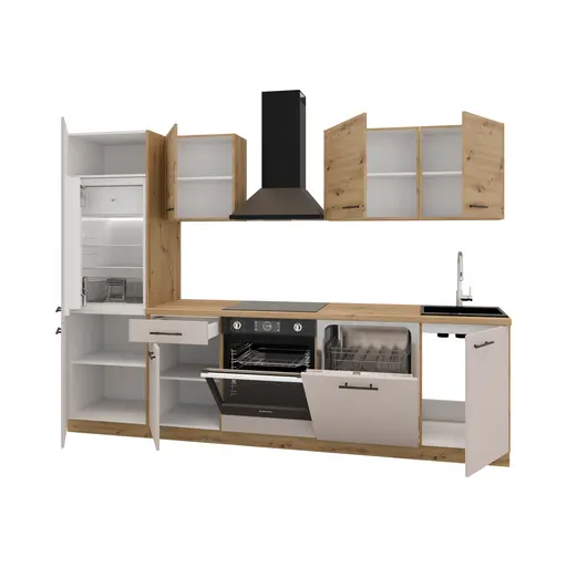 Küchenblock- ohne E-Geräte, B ca. 280 cm, Eiche Dekor, Kaschmir, Matt