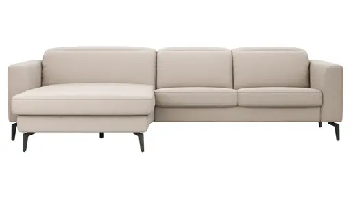 Ecksofa Rafaela 2.0 - Longchair mit 2,5-Sitzer rechts inkl. Sitzvorzug, Kopteilverstellung motorisch und Relaxfunktion motorisch im Longchair, Leder, Champagner