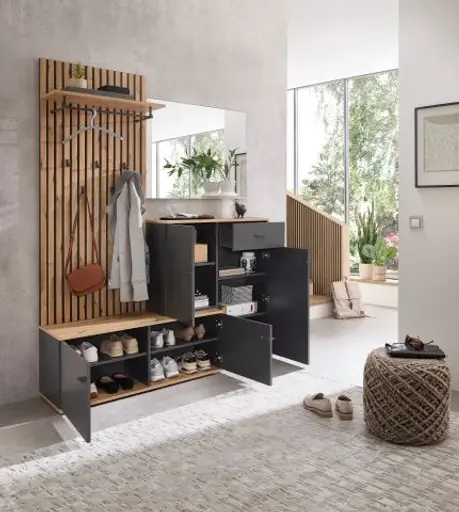Kompaktgarderobe - Anthrazit, Artisan Eiche Nachbildung