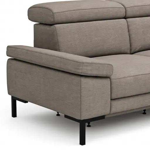 Ecksofa Hudson - 2,5-Sitzer mit Ecke rechts, inkl. Kopfteil/Armlehne verstellbar und Sitzvorzug/Relaxfunktion (motorisch), Stoff, Khaki