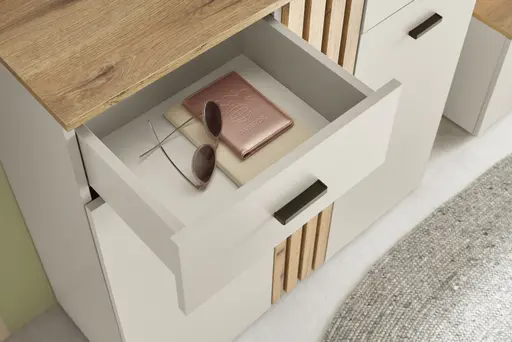 Schuhkommode - B ca. 100 cm, Kaschmir, Evoke Eiche Nachbildung