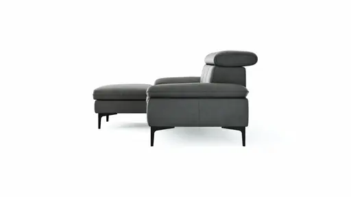 Ecksofa Felipa - Longchair links mit 2,5-Sitzer inkl. Kopfteil verstellbar, Leder, Grau