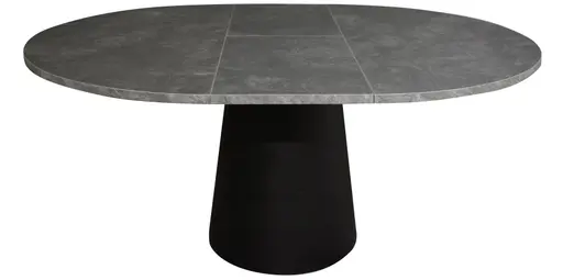 Esstisch - ausziehbar, Ø/H ca. 130x75 cm, Keramikoptik grau, Schwarz