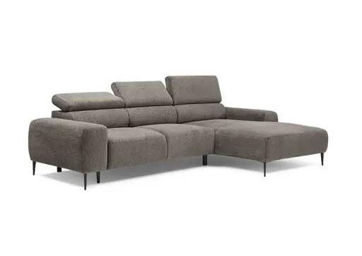 Ecksofa - 2-Sitzer mit Longchair rechts, Sitzvorzug motorisch, Kopfteil verstellbar, Stoff, Sand
