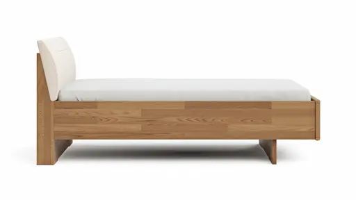 Bett Lenoso - Liegefläche ca. 100x200 cm, Eiche massiv, Kunstleder Champagner