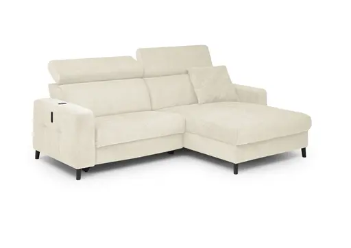 Ecksofa JANKO - 1-Sitzer mit Longchair rechts, Relaxfunktion motorisch, Stoff, Hellbeige