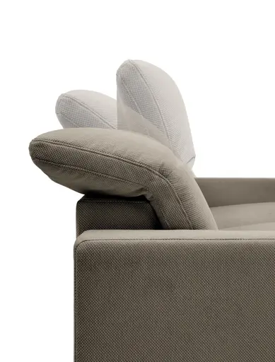 Ecksofa - CALM FLEX 2.0, 3-Sitzer mit Longchari rechts, Kopfteil verstellbar, Stoff, Braun