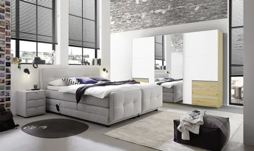 Boxspringbett- Liegefläche ca. 180x200 cm, Stoff, Hellgrau