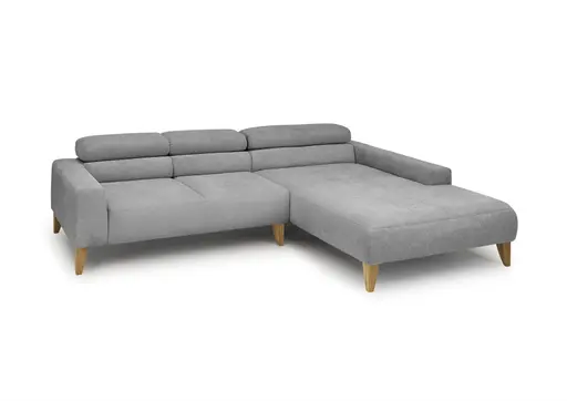 Ecksofa CHENOA - 2-Sitzer mit Longchair rechts, Kopfteil verstellbar, Stoff, Steingrau